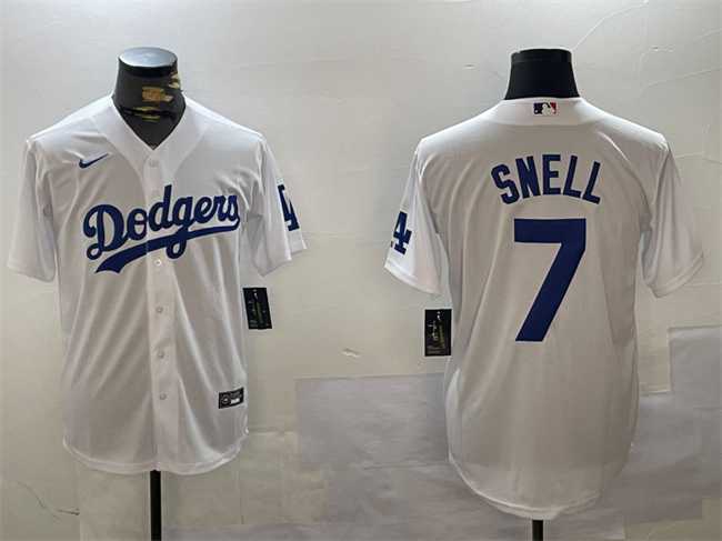 Men%27s Los Angeles Dodgers #7 Blake Snell White Cool Base Stitched Jersey